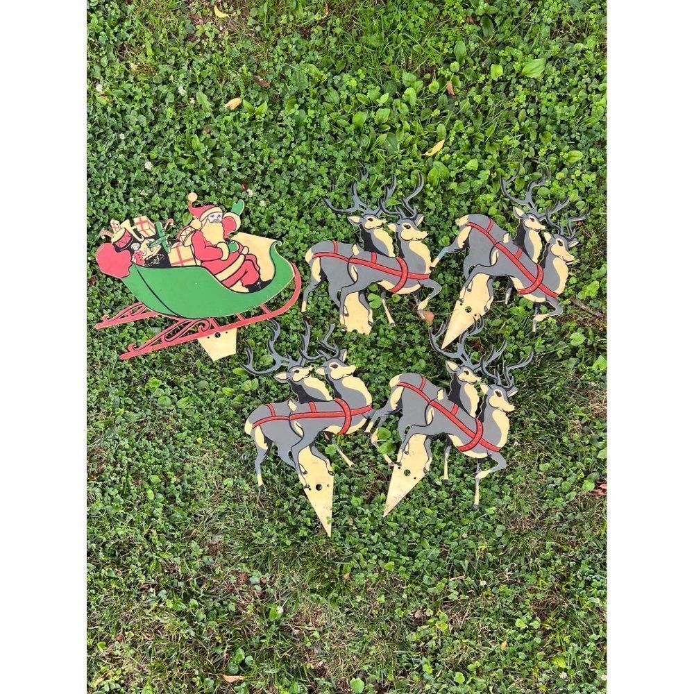 Vintage Union Products Outdoor Sled Set Santa Reindeer Sleigh 1010E
